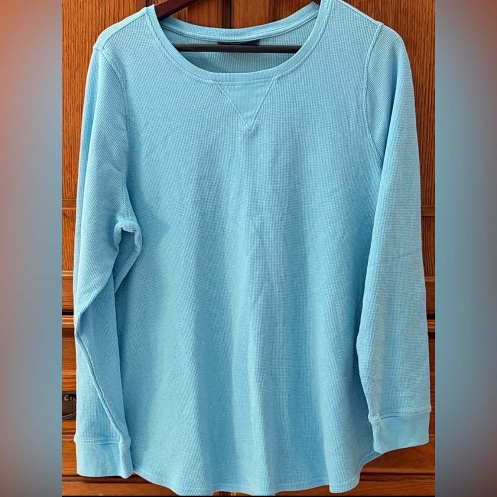 Lane Bryant Thermal Waffle Weave Knit Pullover Curved Hem Tee Cozy Plush Layer